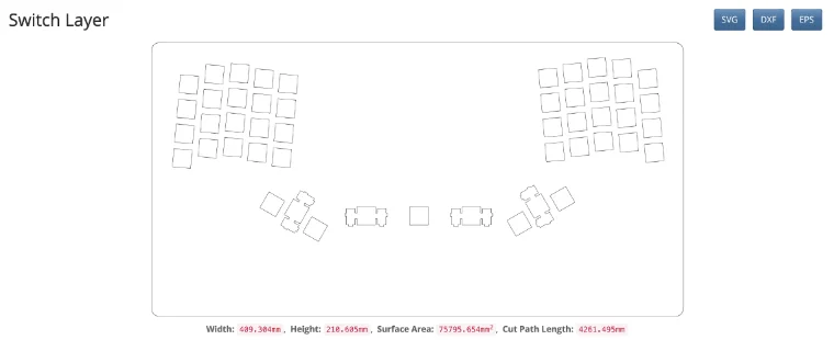 This gives us the keys in all the correct positions. We'll still need to create the outline of the case and add holes for standoffs